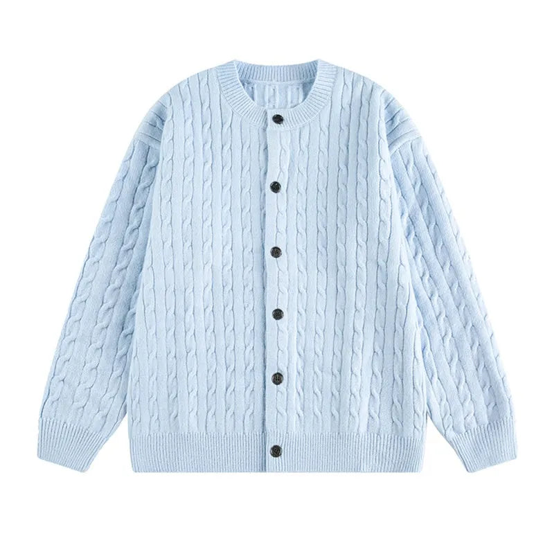 Twisted solid colour sweater cardigan for men and women in loose fit polyester, available in red navy blue blue white light floral gray