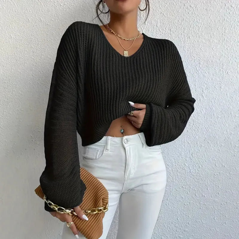 Women's solid colour long sleeve pullover top in loose casual fit