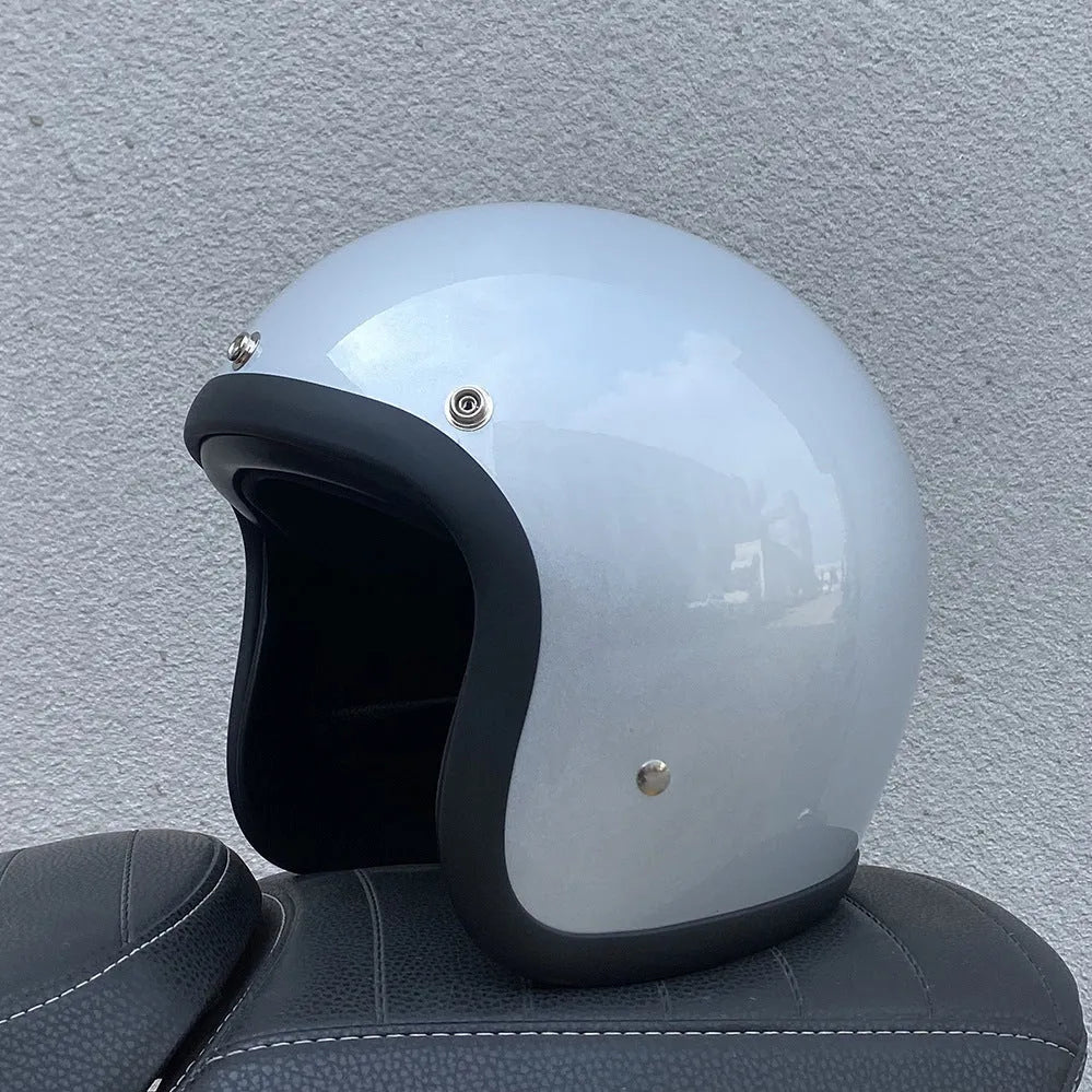 Retro-style FRP motorcycle half helmet in multiple colours for electric bike commuting
