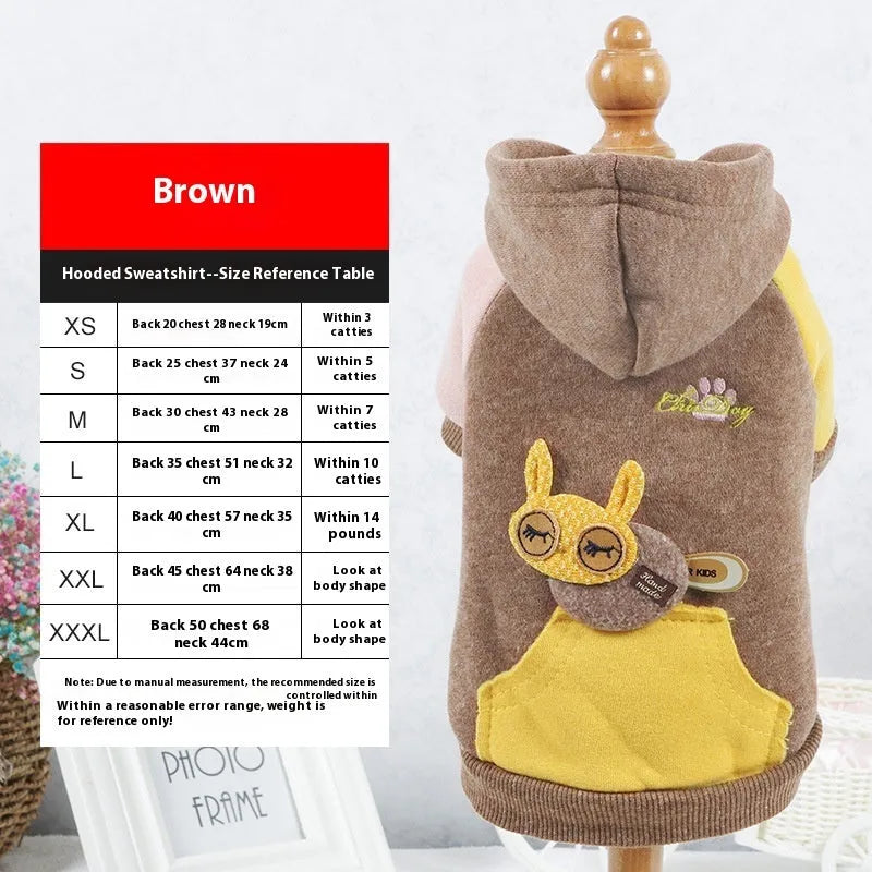 Brown cotton pet hoodie sweatshirt for a dog, sizes XS to 2XL