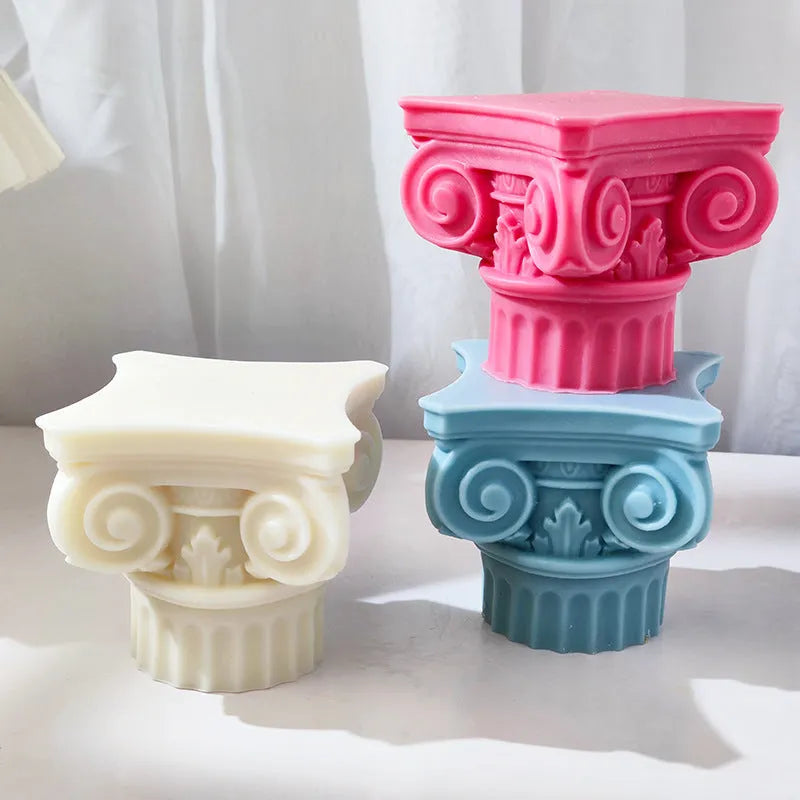 A flexible silicone mould for making irregular Roman pillar shaped candles, cakes, and crafts.