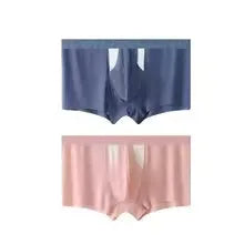 Men's black and grey ice silk double-layer underwear shorts showing the hole bag design for moisture separation.