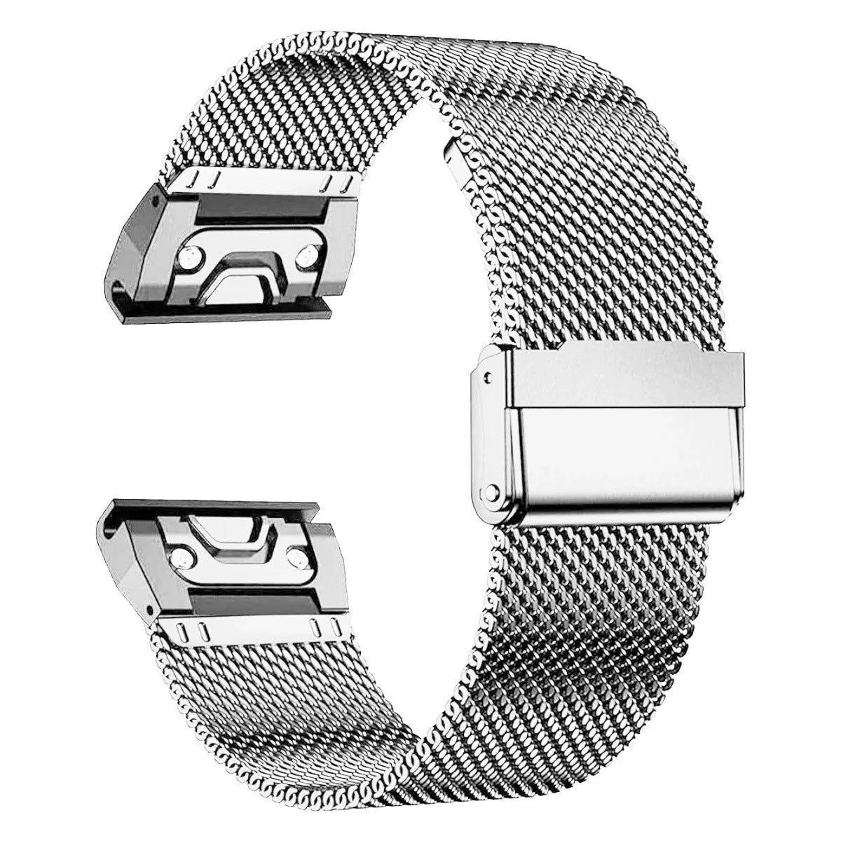 Stainless steel card-style watch strap for Garmin Fenix smartwatches in silver, black, gold, rose gold.