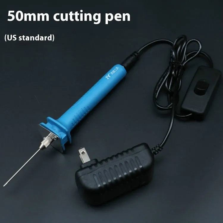 Blue electric heating cutter pen with metal blade for cutting foam and pearl cotton.