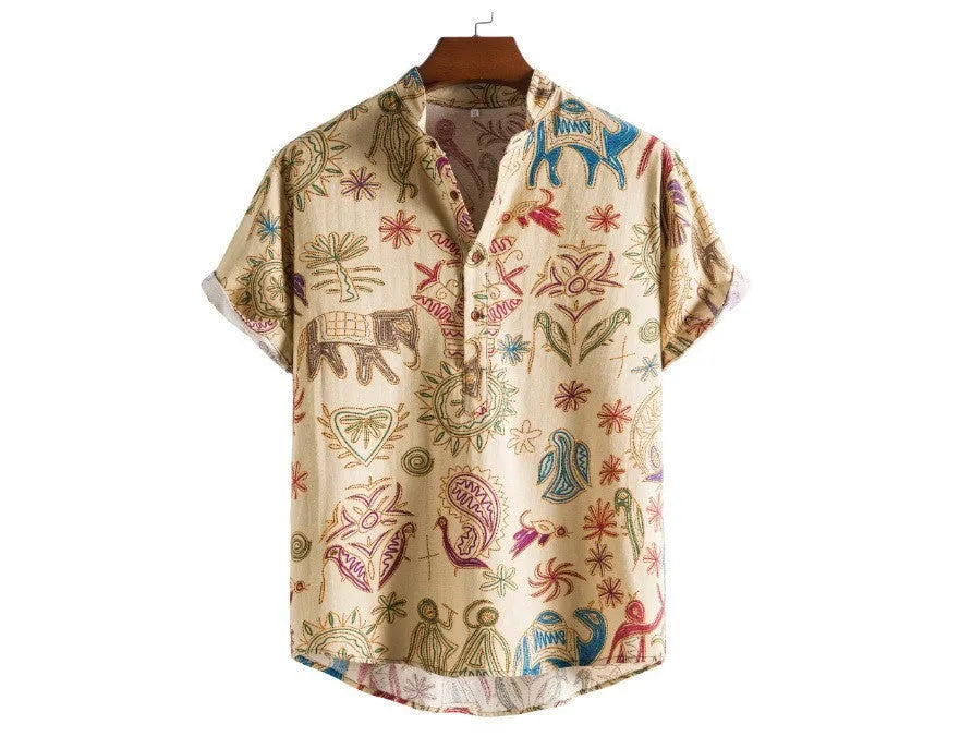Men's plus size loose fit cardigan with 3D digital print design in blue and black colour pattern.