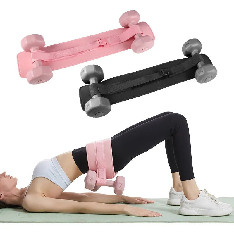 Black and pink free size fitness training belt for dumbbell barbell hip bridge exercises