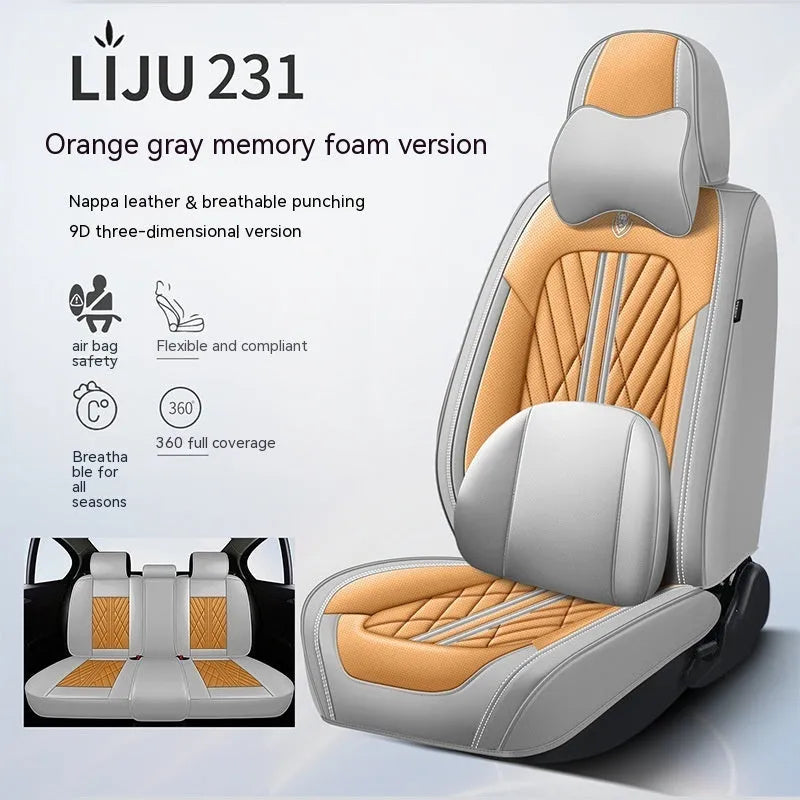 Set of five leather car seat cushions in a choice of colours including black and blue, and beige black.