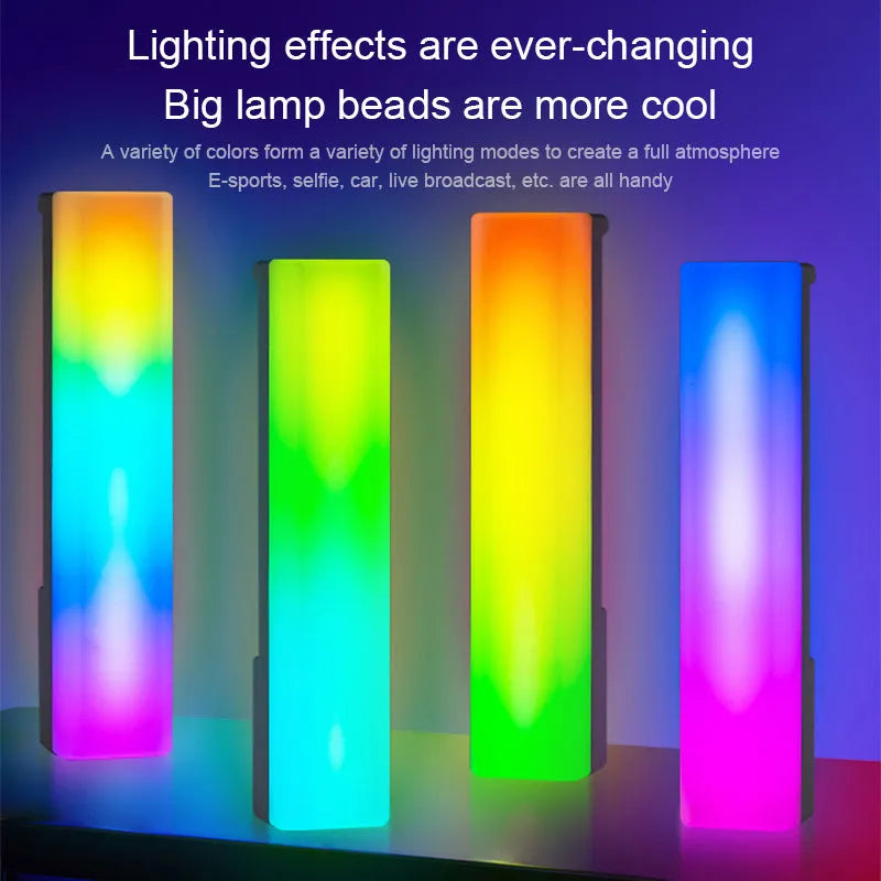 3D RGB music-activated ambiance lamp in black shell on tabletop