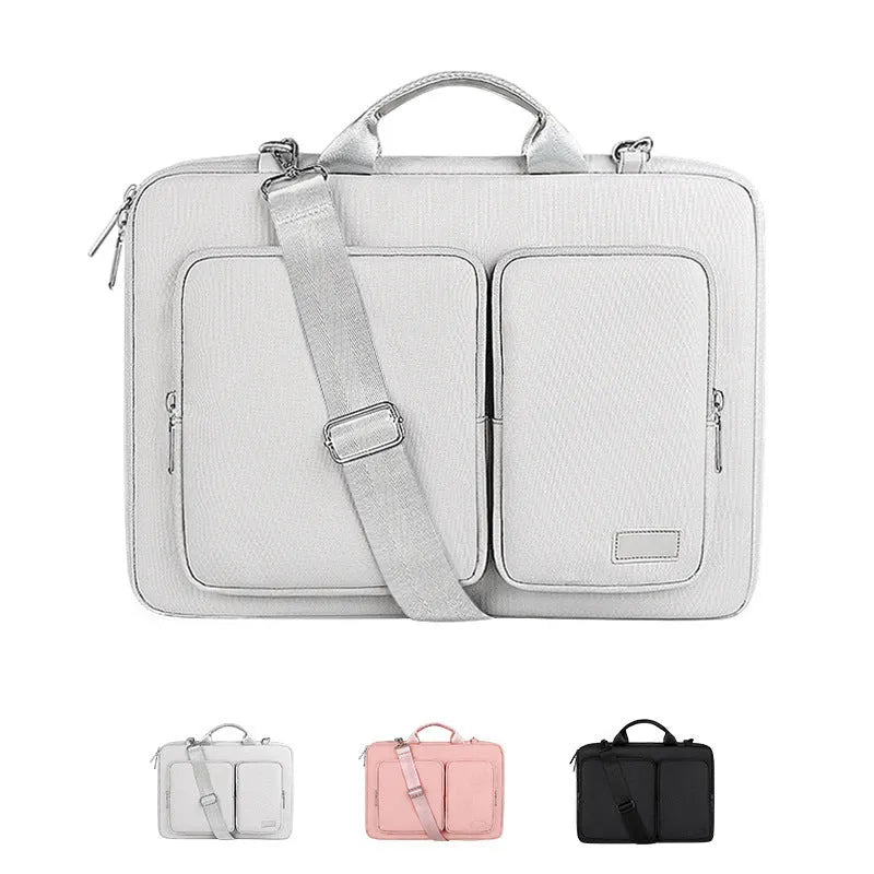 Shock proof shoulder laptop bag in solid colour with polyester shell and zipper closure