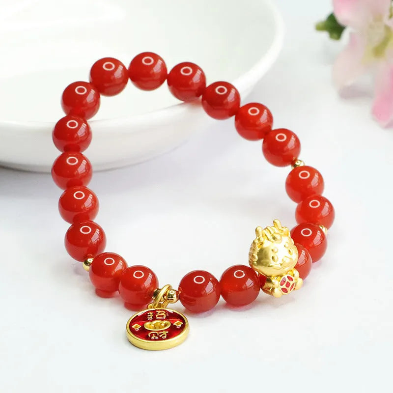 Red agate dragon zodiac bracelet with 8mm beads in Chinese style