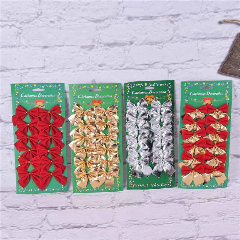 5 cm polyester Christmas bow in red gold and silver colours for tree decorating