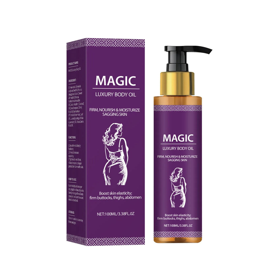 100ml bottle of body soothing treatment oil with jojoba, camellia and sweet almond oils.