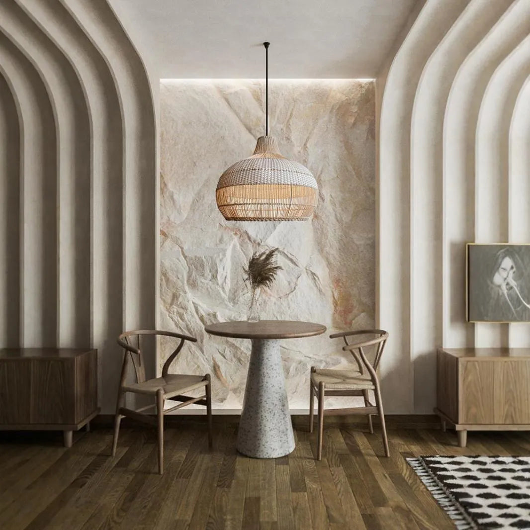 60cm diameter woven rattan chandelier with pastoral Southeast Asian style ceiling light fitting