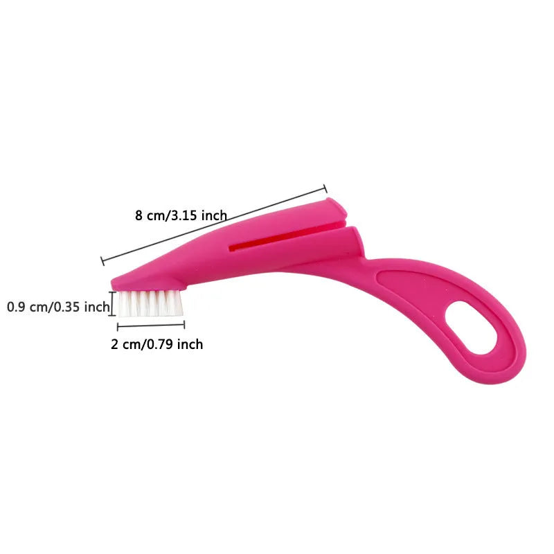 Red and white finger toothbrush for pet dental cleaning with soft silicone bristles
