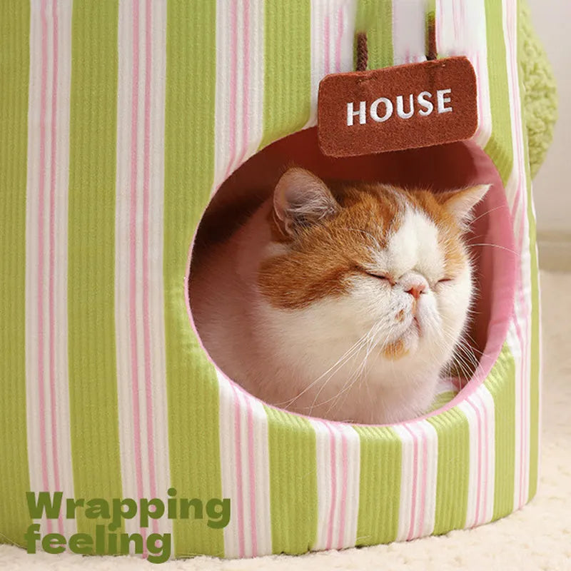 Green polypropylene pet house with tree hole nest design for small dogs or cats indoors