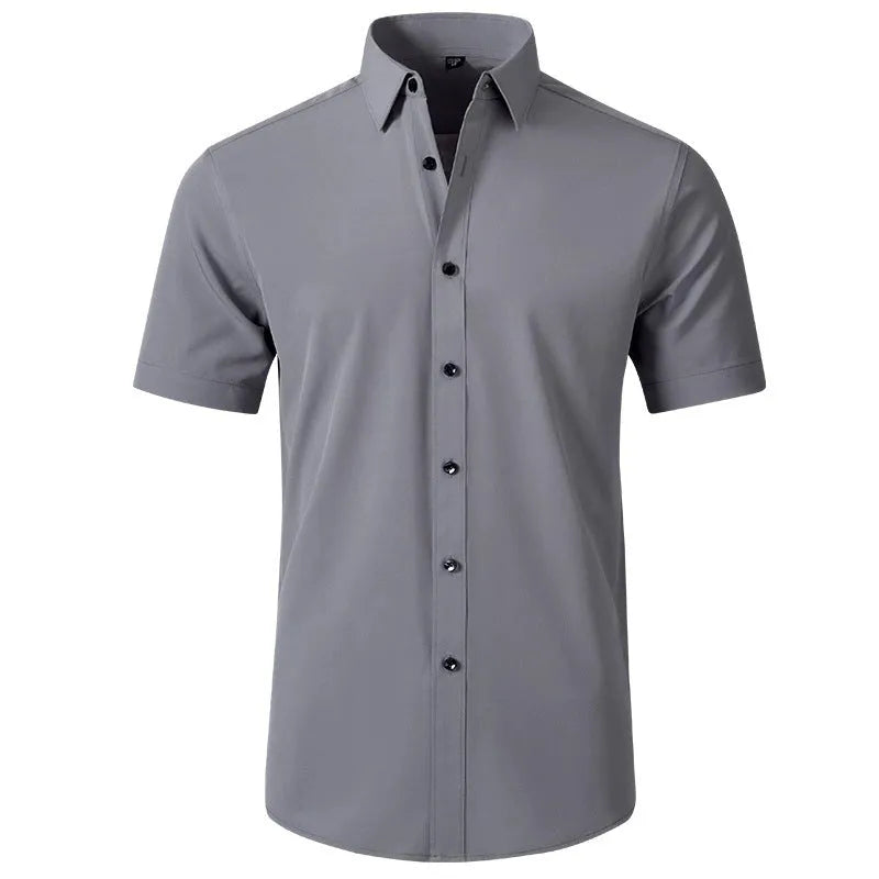 Korean slim-fit solid colour men's shirt in navy blue long sleeve non-iron chemical fibre blend casual shirt