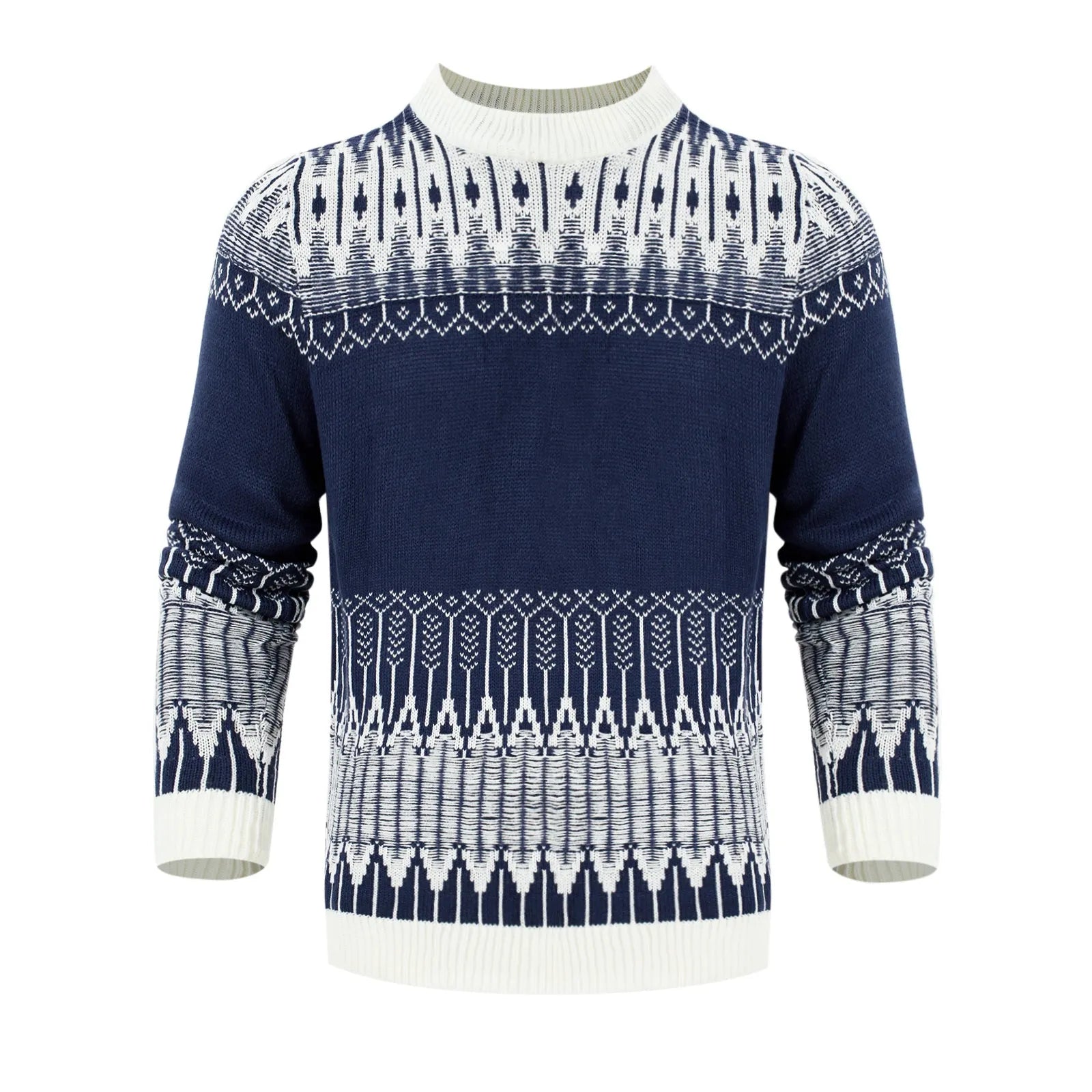 Men's classic crew neck knitted pullover sweater in a long sleeve design for winter.