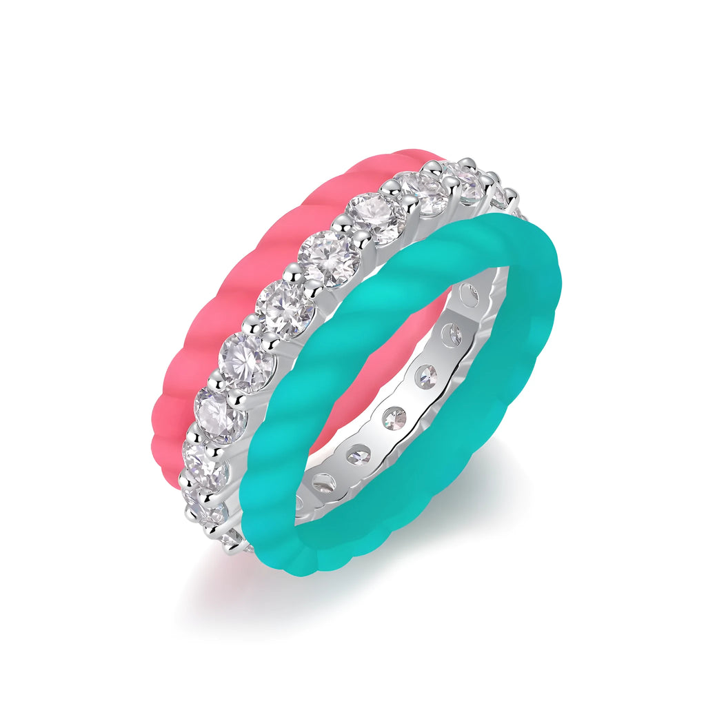 Dreamy Halo wedding ring set with moissanite stone, S925 silver band platinum plated, shown in gift box