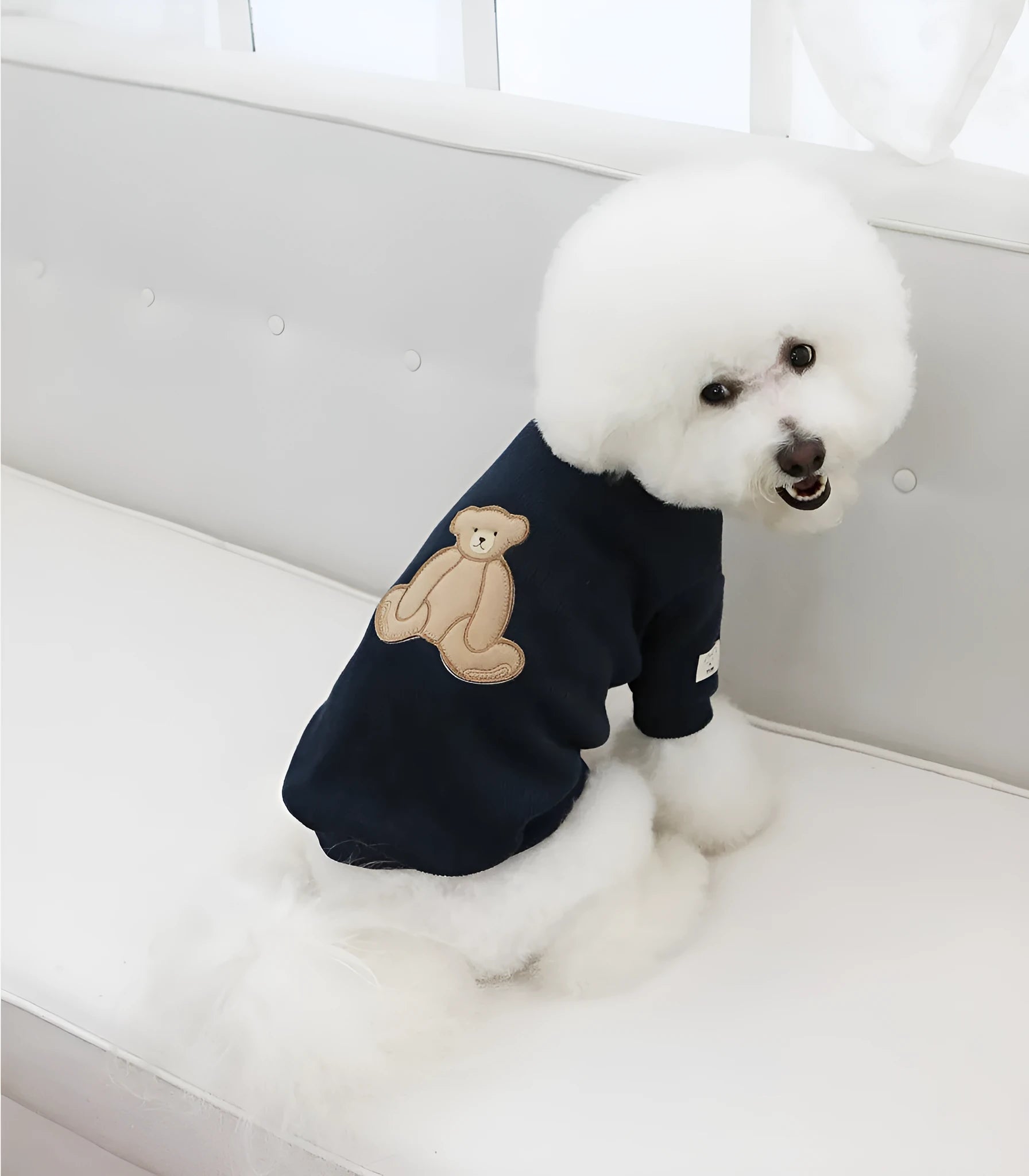 Cotton knitted pet sweater in white, pullover style, available in sizes SM to 3XL