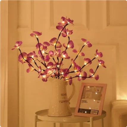Pink LED phalaenopsis orchid branch decorative light with 65cm fabric and plastic stem