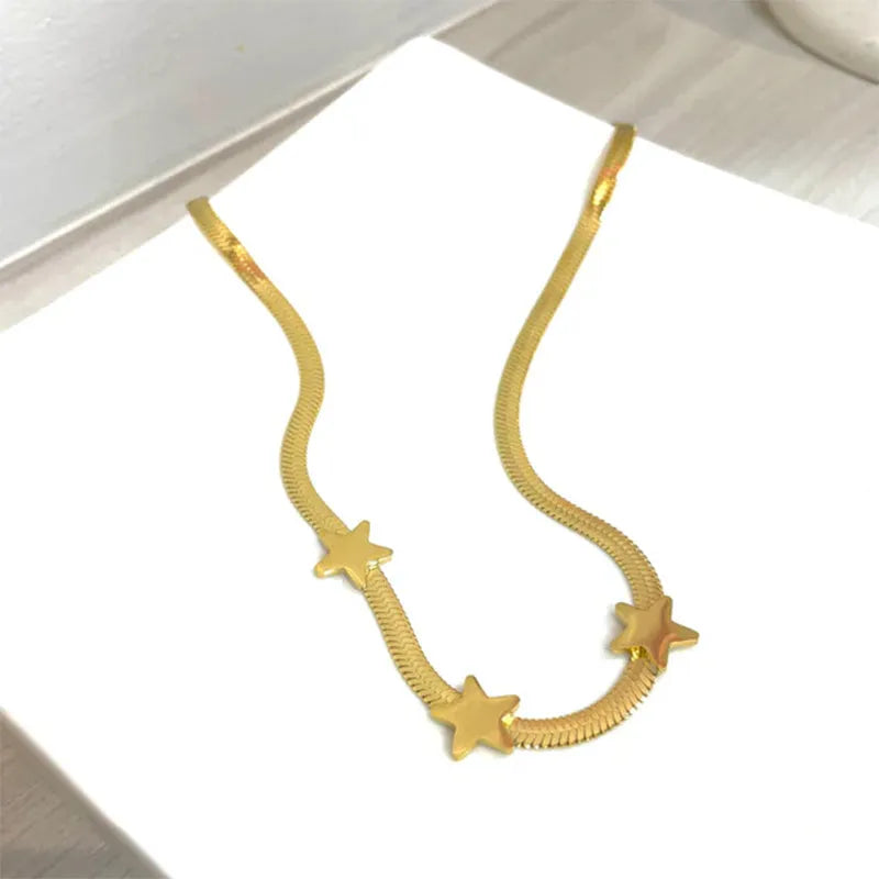 Gold titanium steel star pendant necklace on gothic snake chain with adjustable fit 41-50 cm