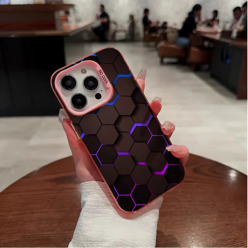 Frosted protective phone case for Apple iPhone with honeycomb square pattern in Moonlight colour options