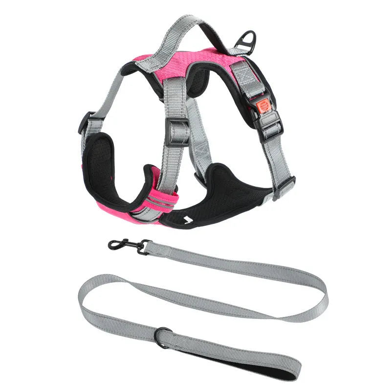 Polyester dog vest harness with chest strap and hand holding rope attachment in various colours