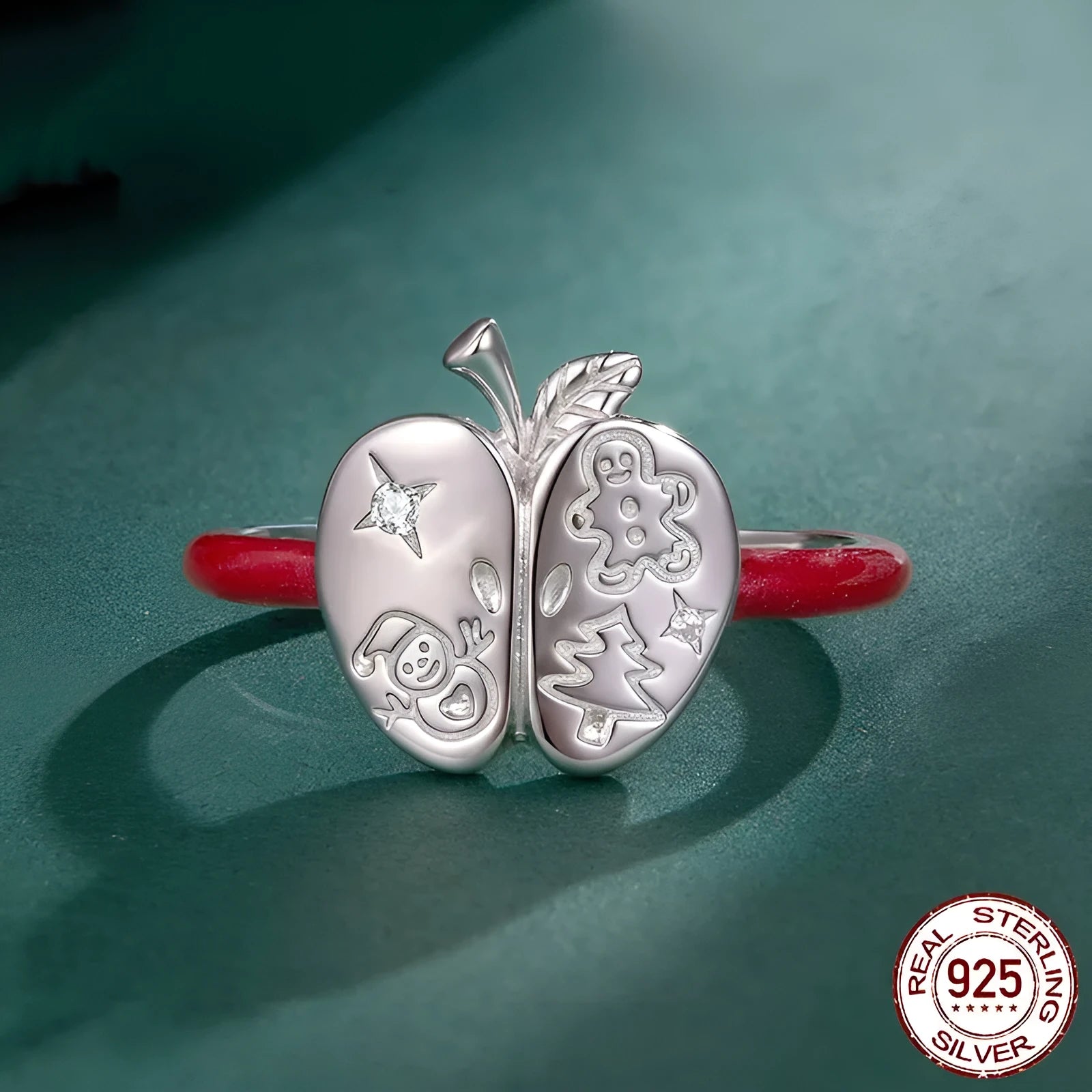 Christmas romantic S925 silver open mouth ring with drip oil finish in BSR720-E colour for women