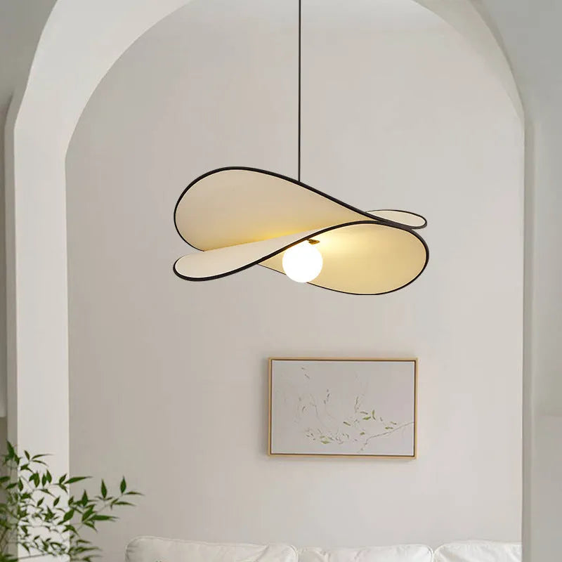 French style artistic chandelier pendant light with fabric potato chip shades in white