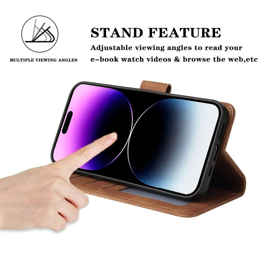 Flip case wallet card holder for iPhone, TPU leather, stand, card slots, black