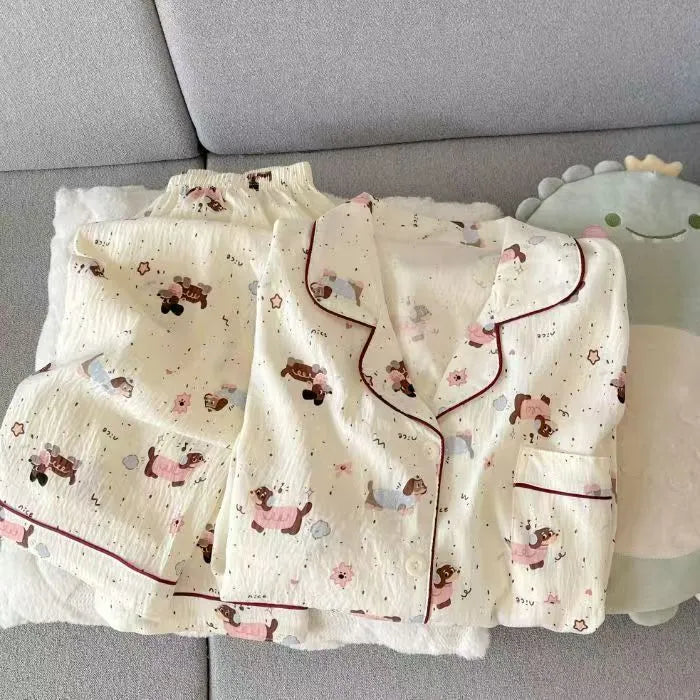 Sweet And Simple Cardigan pajama set for girls in cloud cotton with long sleeves and cartoon print
