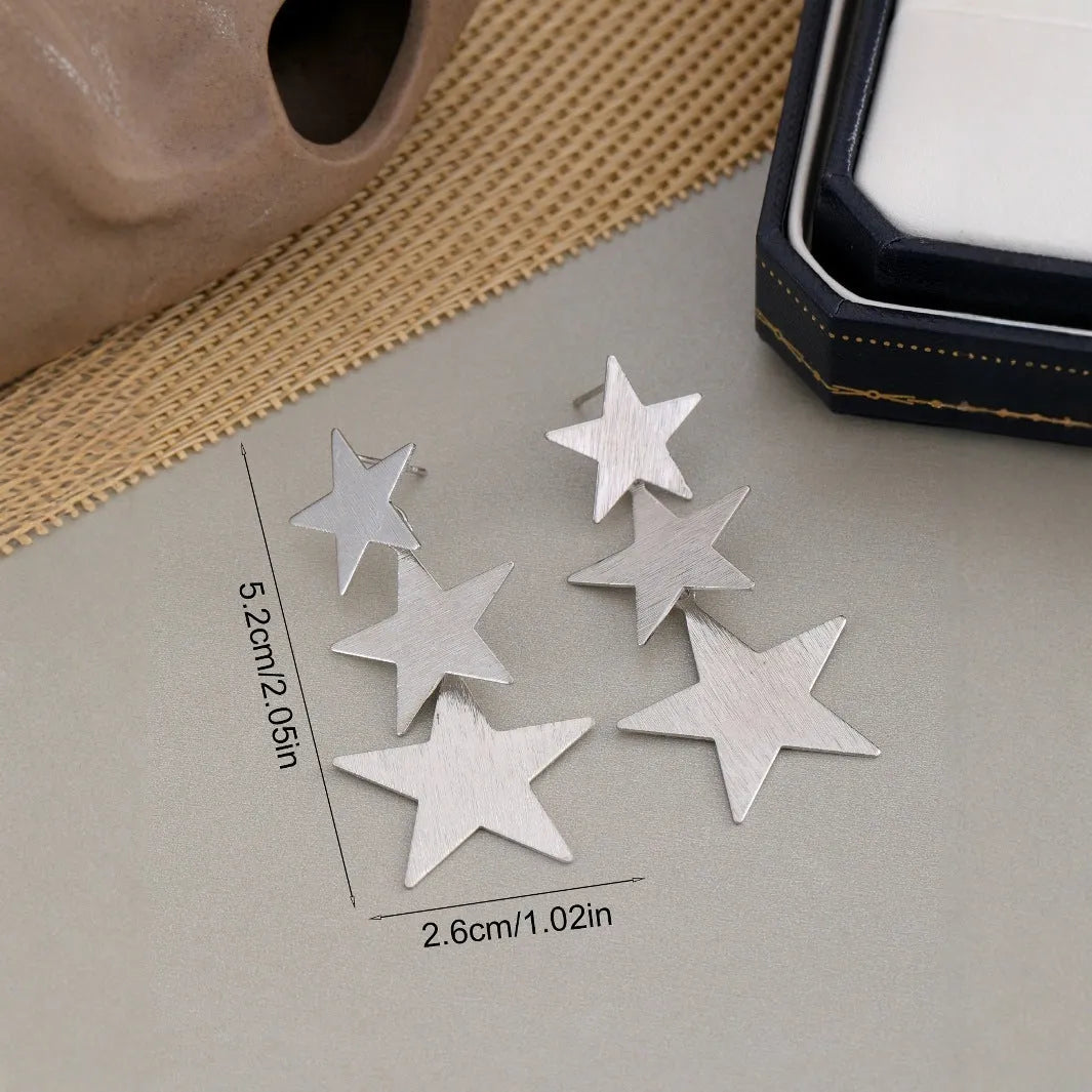 Fashionable slimming pentagram earrings with silver-tone metal alloy finish for women