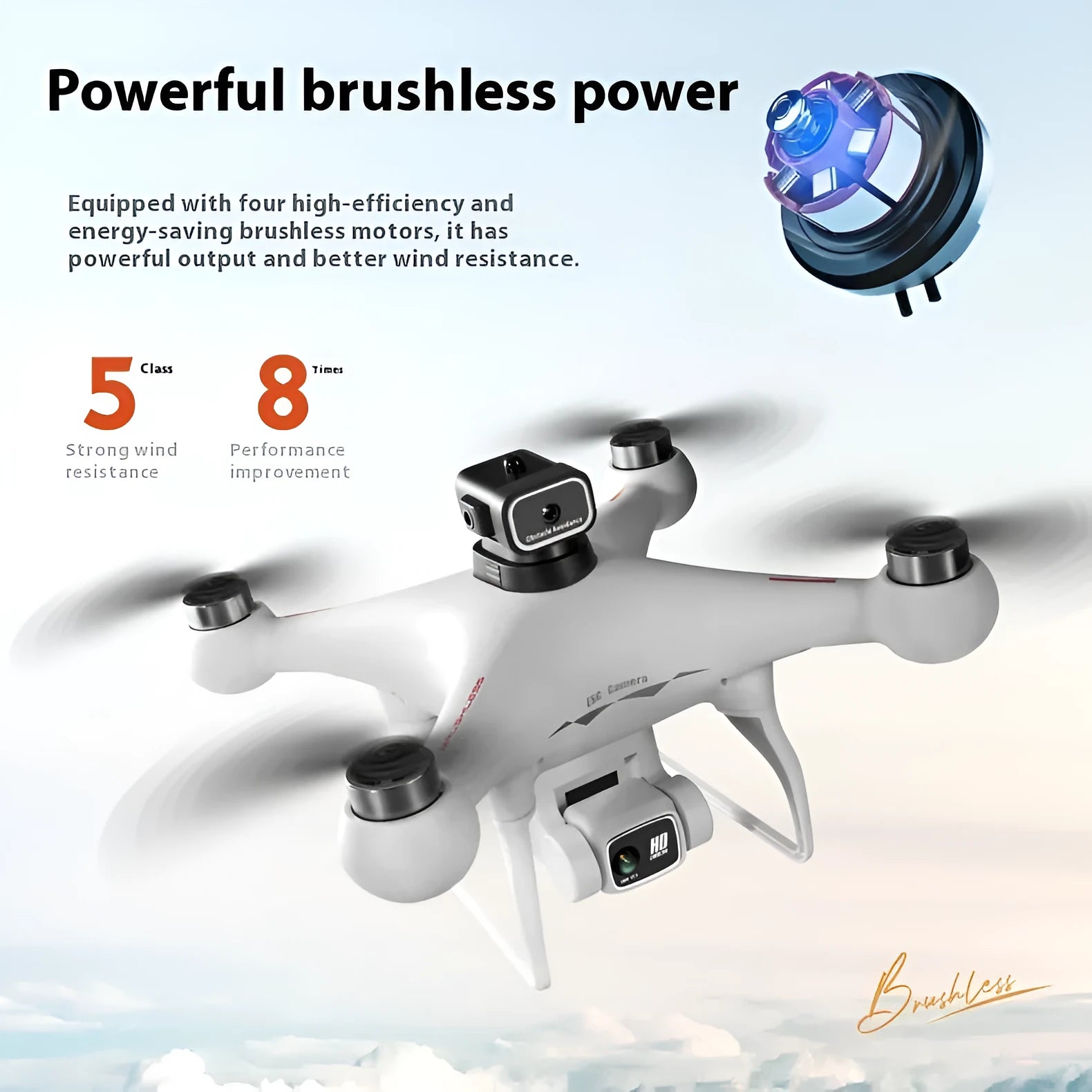 S116 black and white HD brushless UAV drone with four propellers and camera, shown with remote control.