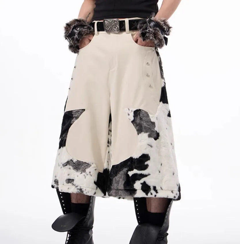 Youthful milk fibre fur cropped pants with checkered pattern in sizes S M L XL