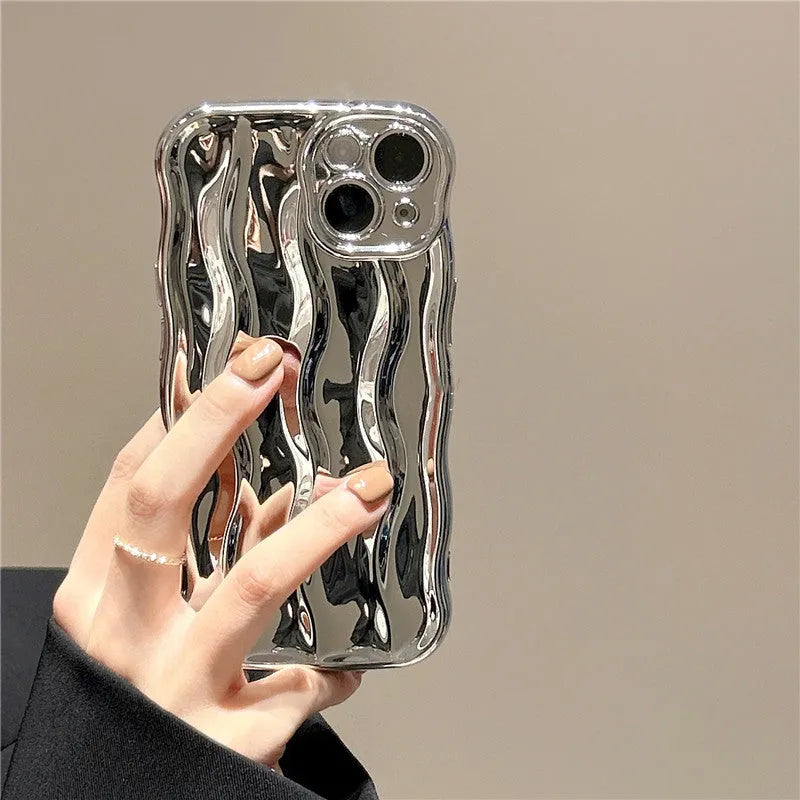 Silicone iPhone 17 phone case with water ripple texture in burgundy colour.