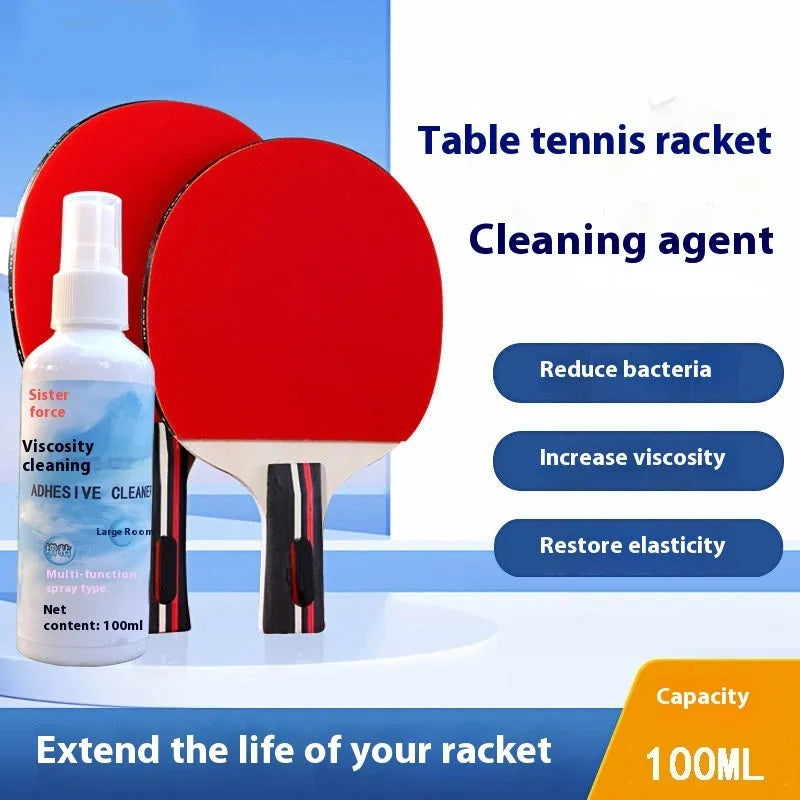 Table tennis racket care kit with sponge mop, rubber cleaning agent, grip tape, protective film, and edge protection accessories