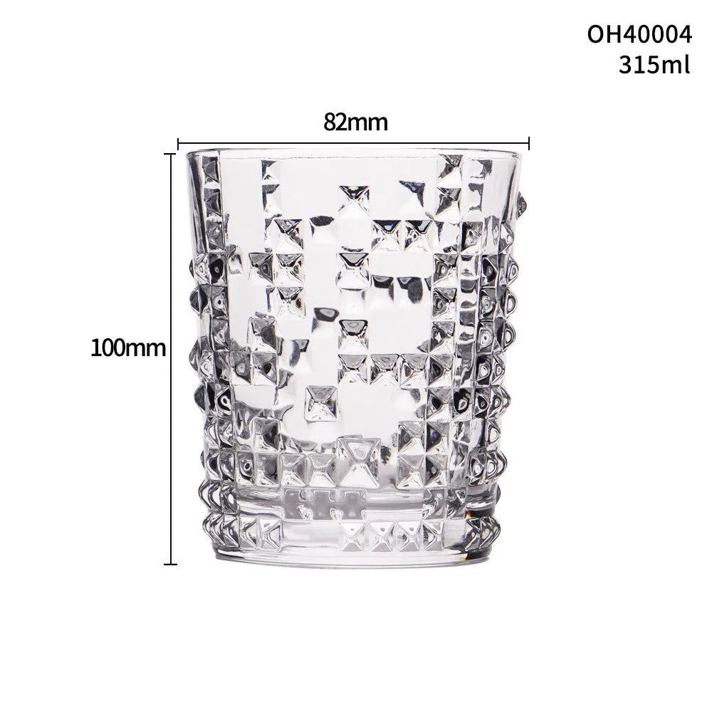 Thick bottom whiskey shot glass in glass construction with 301-400ml capacity showing colour options