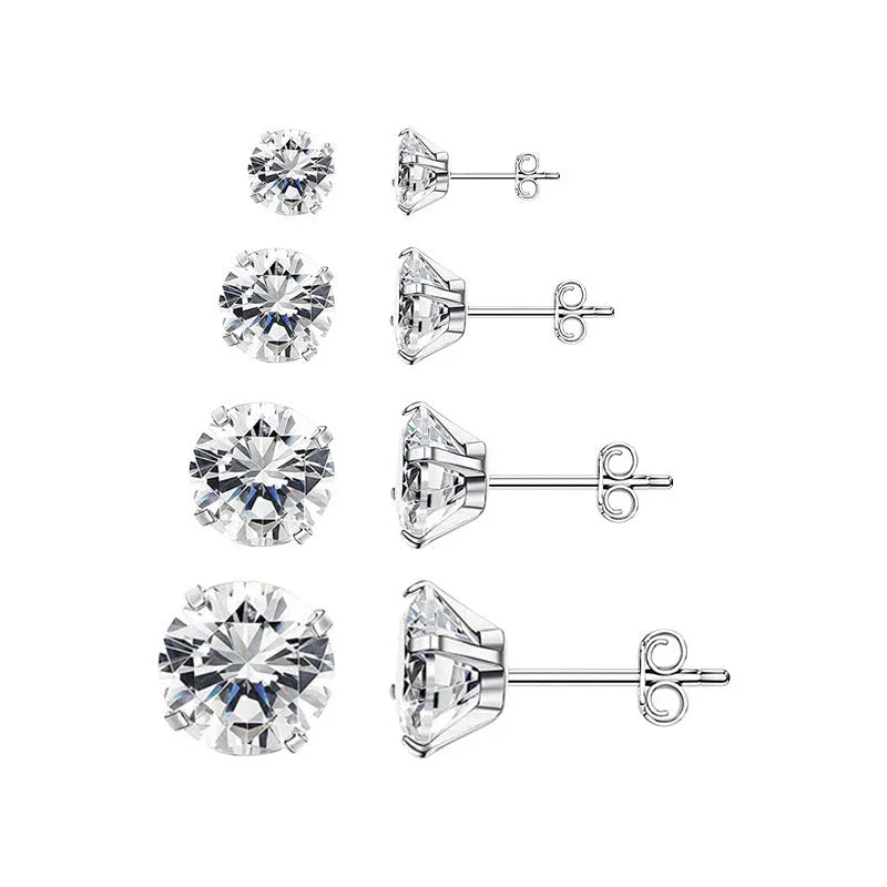 Geometric square zircon stud earrings in stainless steel with electroplated finish