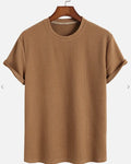 Men's solid colour loose round neck T-shirt in black, size M, on a plain background