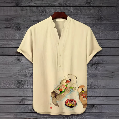 3D digital animal style short sleeve shirt on a hanger, showing graphic print detail.