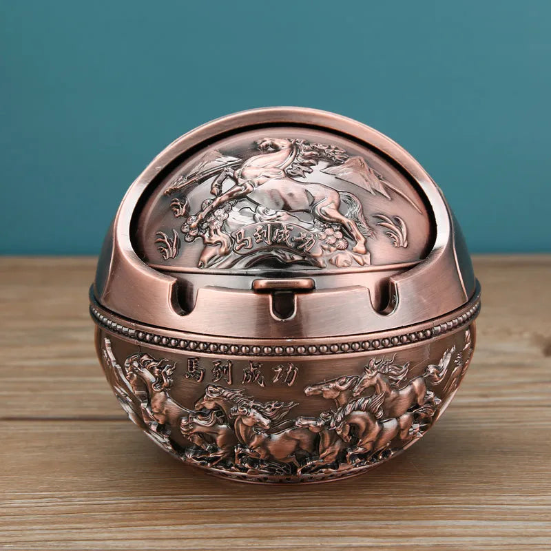 Creative alloy ashtray in bronze with smoke extinguishing slot, featuring a detailed Money Tree design.