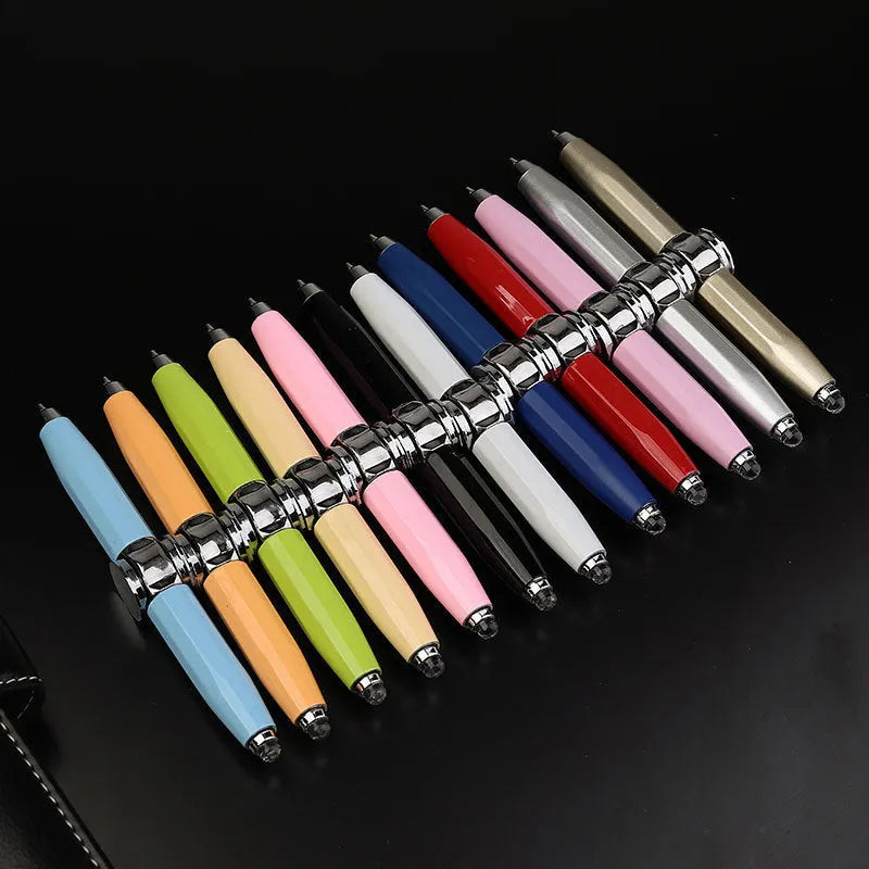 10.5cm metal ballpoint pen with spinning gyro decompression mechanism and LED light feature