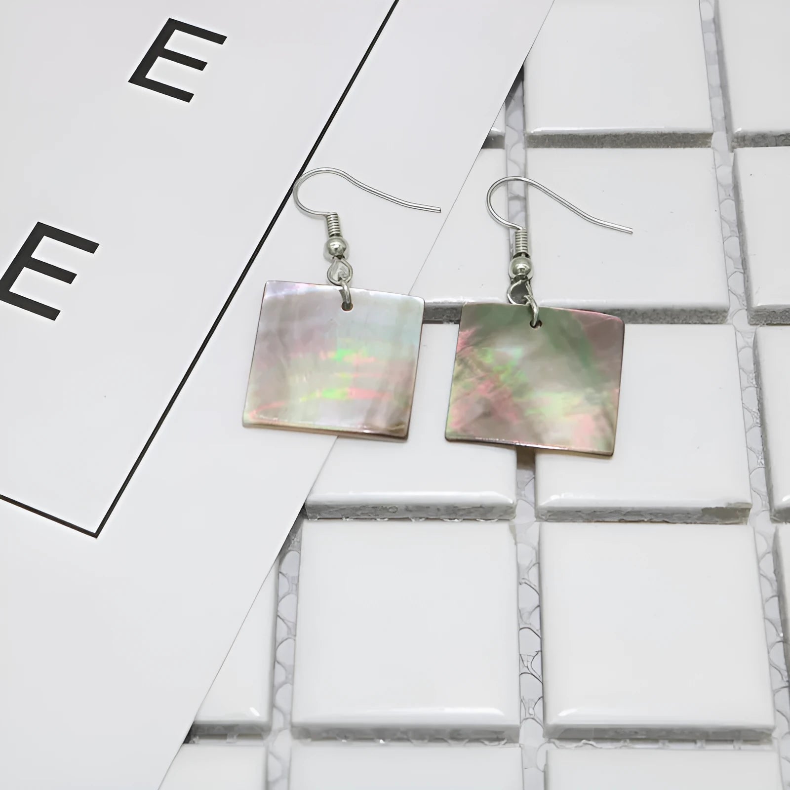 Women's shell earrings with geometric square panther or rectangular designs in natural style