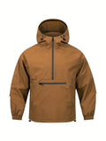 Men's Korean-style loose half-zip hooded sweater jacket in rabbit fur corduroy fabric
