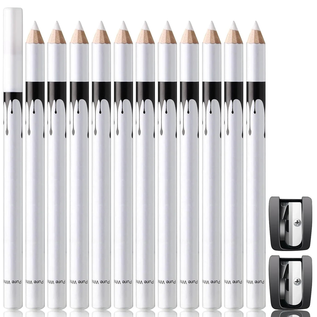 12 piece white and black eyeliner pencil set with sharpener for multi-use makeup application