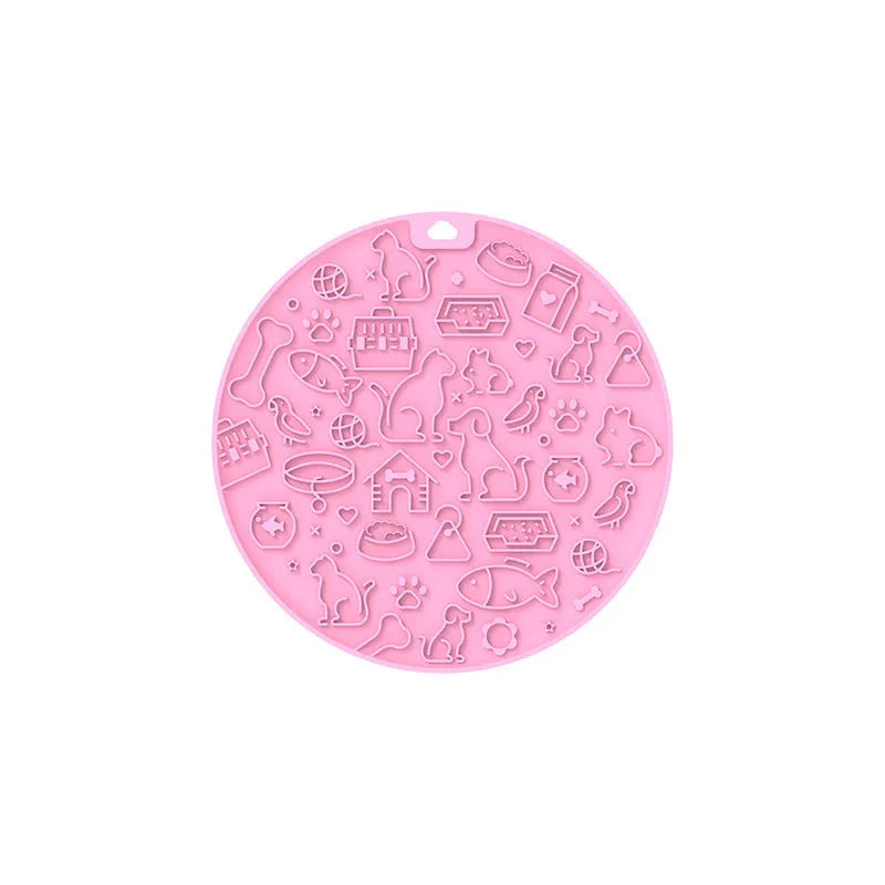 Round silicone pet licking mat with suction cup, shown in blue colour.