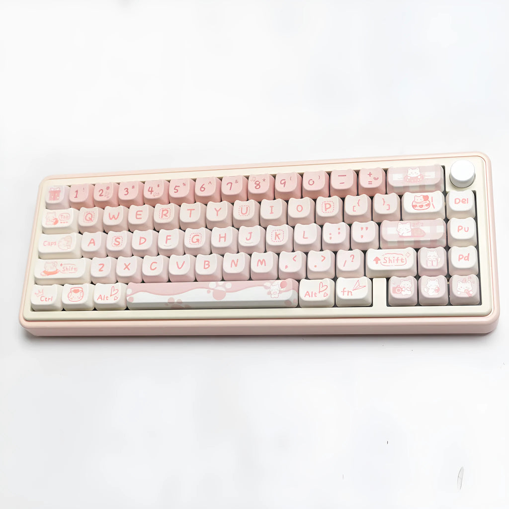 PBT sublimation key cap set for mechanical keyboards showing 98+ keys with sublimation printed legends