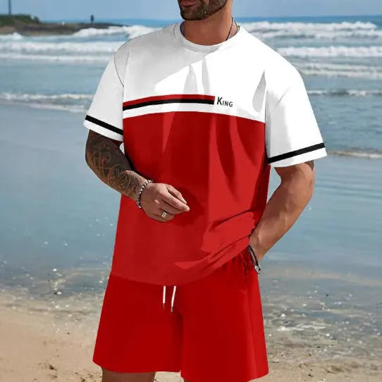 Men's loose fit short-sleeved T-shirt and shorts summer set in polyester fabric