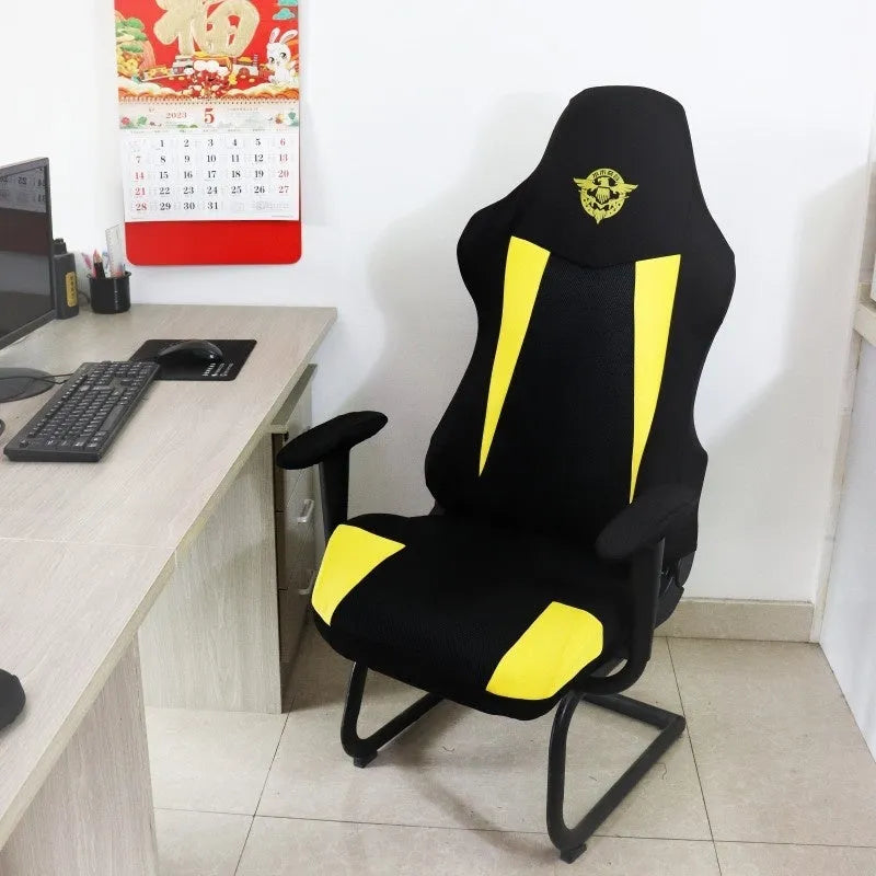 Dustproof polyester chair cover set for home computer chair, 80x88cm, black red, with armrest covers