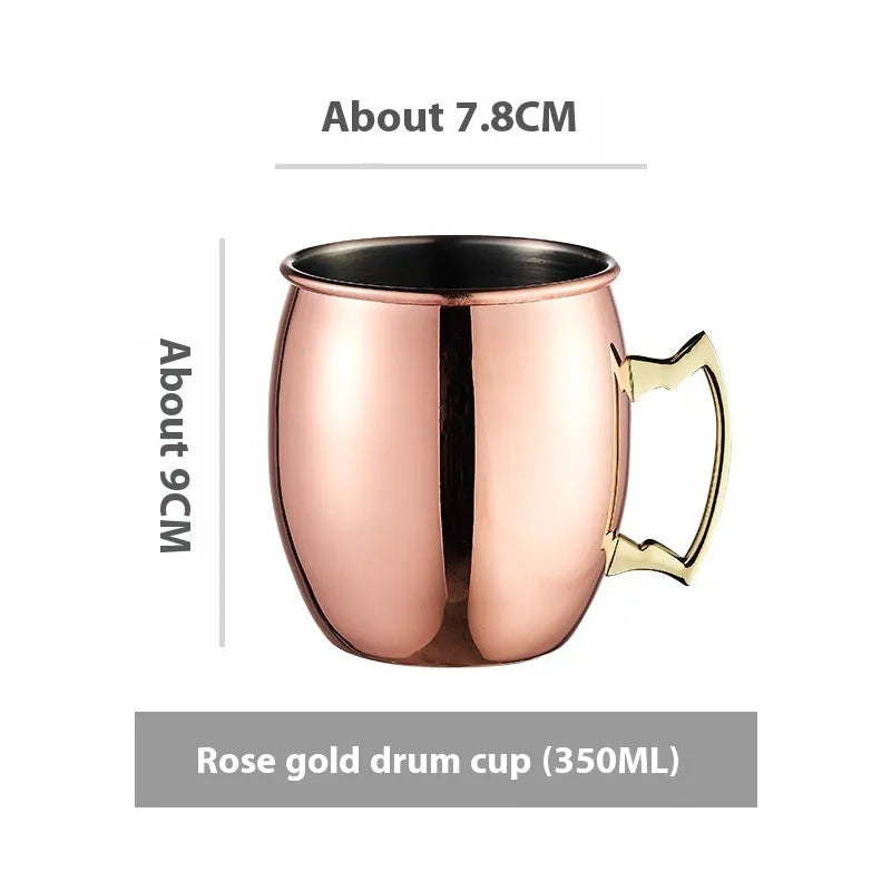 Stainless steel Moscow Mule cup with copper interior in silver, gold, rose gold or black colours